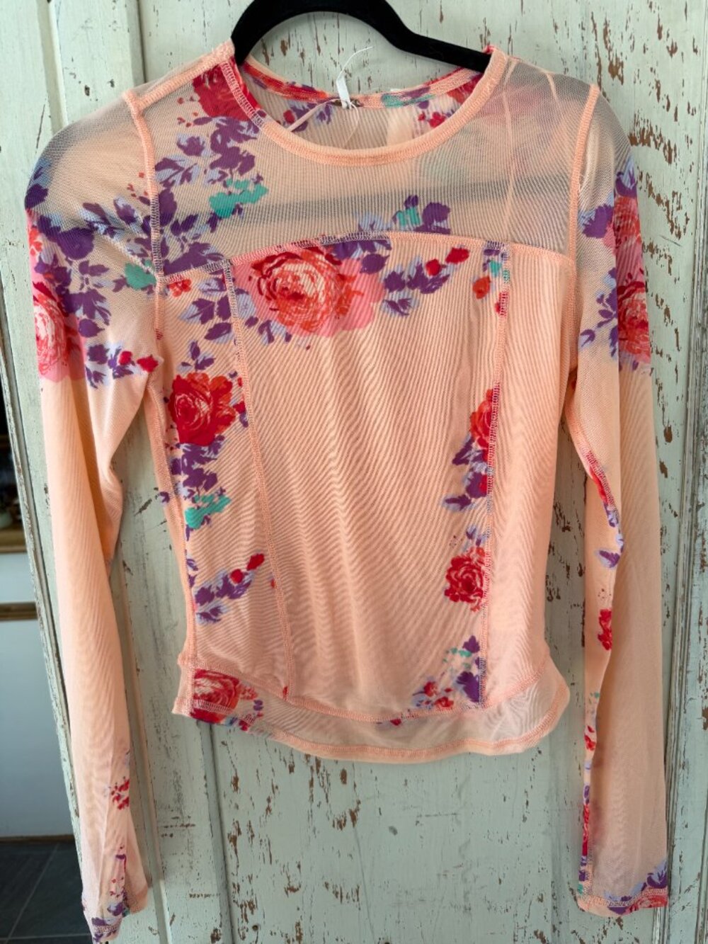 FREE PEOPLE MESH FLORAL LONG SLEEVE TOP - Picture 3 of 4